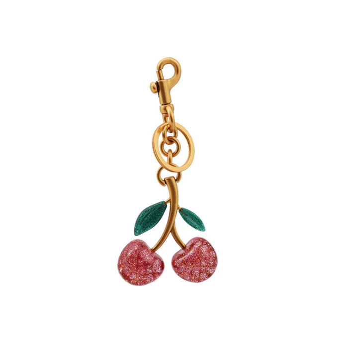Cherry Bag Charm Fashion Accessories Golden Key Chain Glitter Resin Purse Charm for Bags