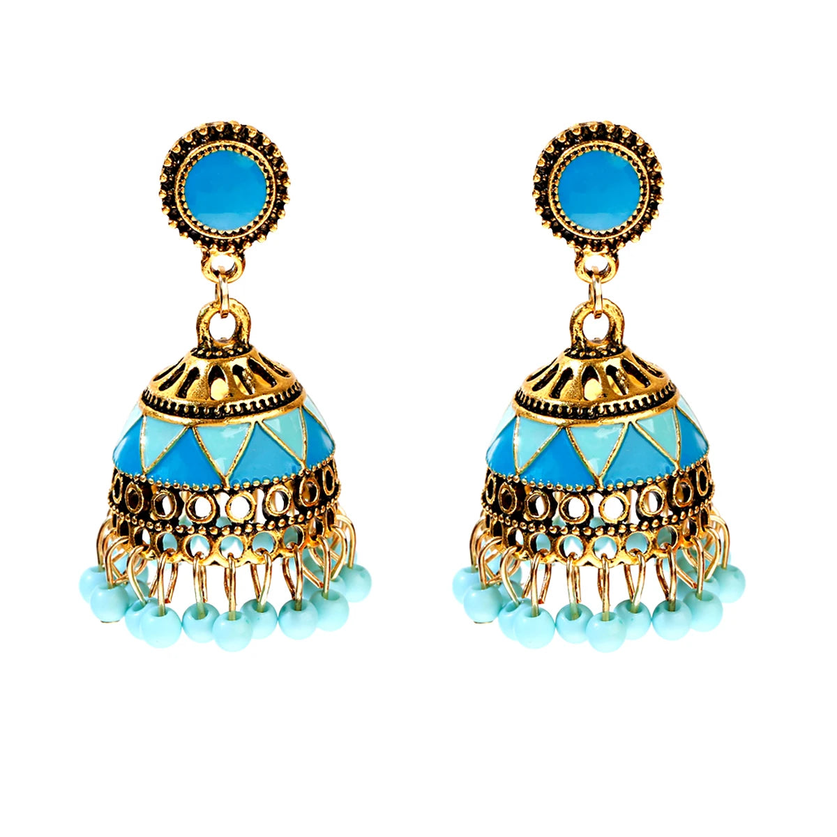 Douvei Fashion Gold Plated Bohemian Drop Enamel Pave Women Boho Stud Earrings Vintage Classic Jewelry Bell Shape Jewelry