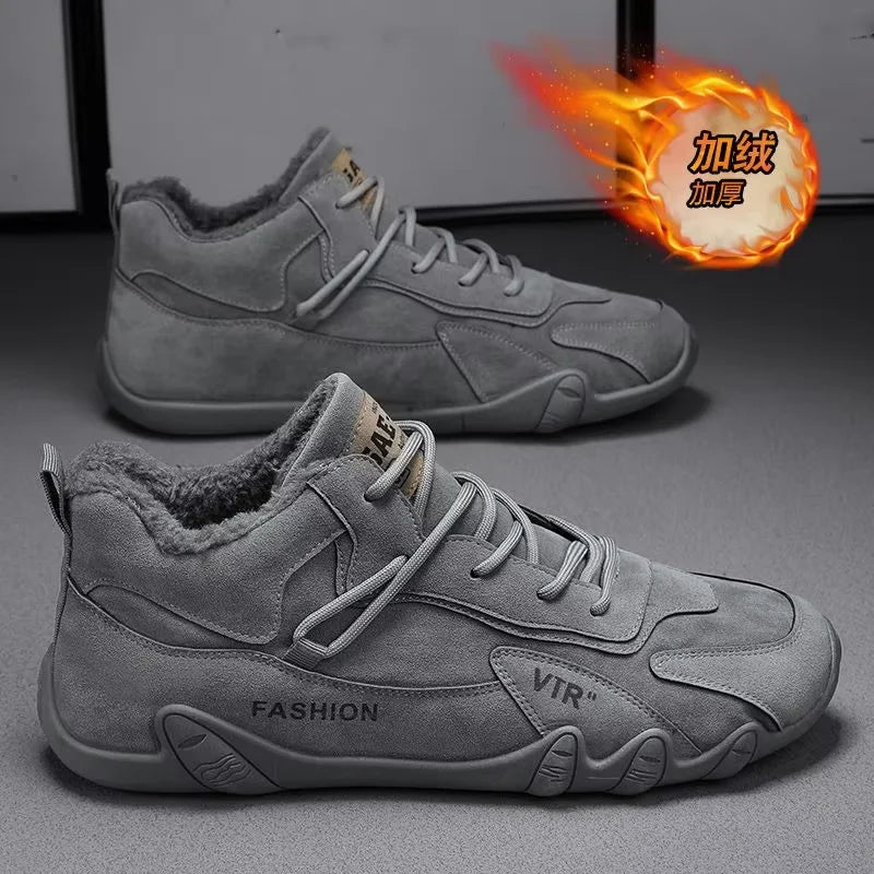 High Top with Added Fleece and Thickened Warm Cotton Shoes Sports and Casual Canvas, Height Increasing Cotton Boots