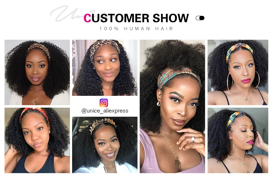 UNice Fashion Afro Kinky Curly Half Wigs for Black Women 150 Density Afro half Wig Kinky Curly Human Hair Wig