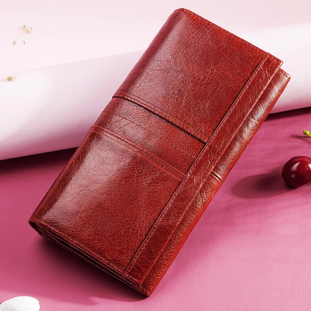 HUMERPAUL Fashion Women Wallet Genuine Leather Long Fashion Ladies Clutch Cell Phone Bags Muti-fuction RFID Card Holder Purse