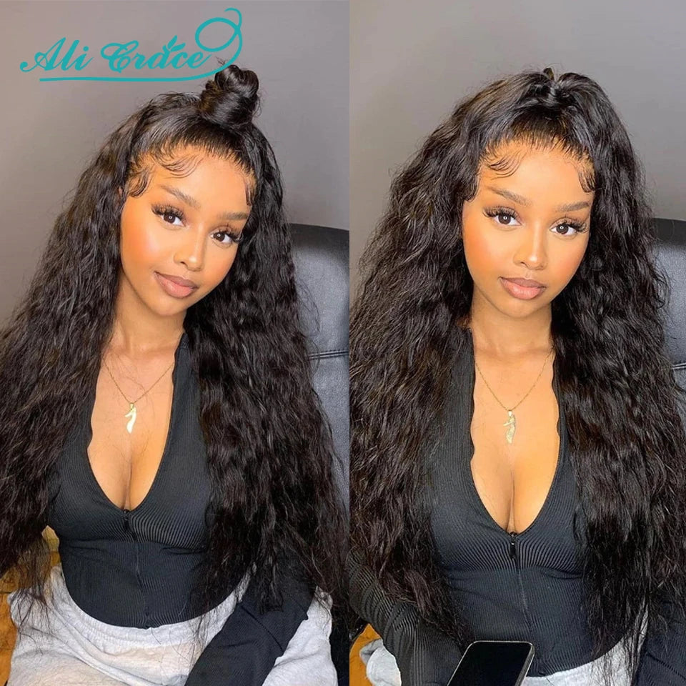 Ali Grace Glueless Wig Peruvian Water Wave 13x4 Lace Front Human Hair Wig Preplucked Water Deep Wave Lace Front Wigs For Women