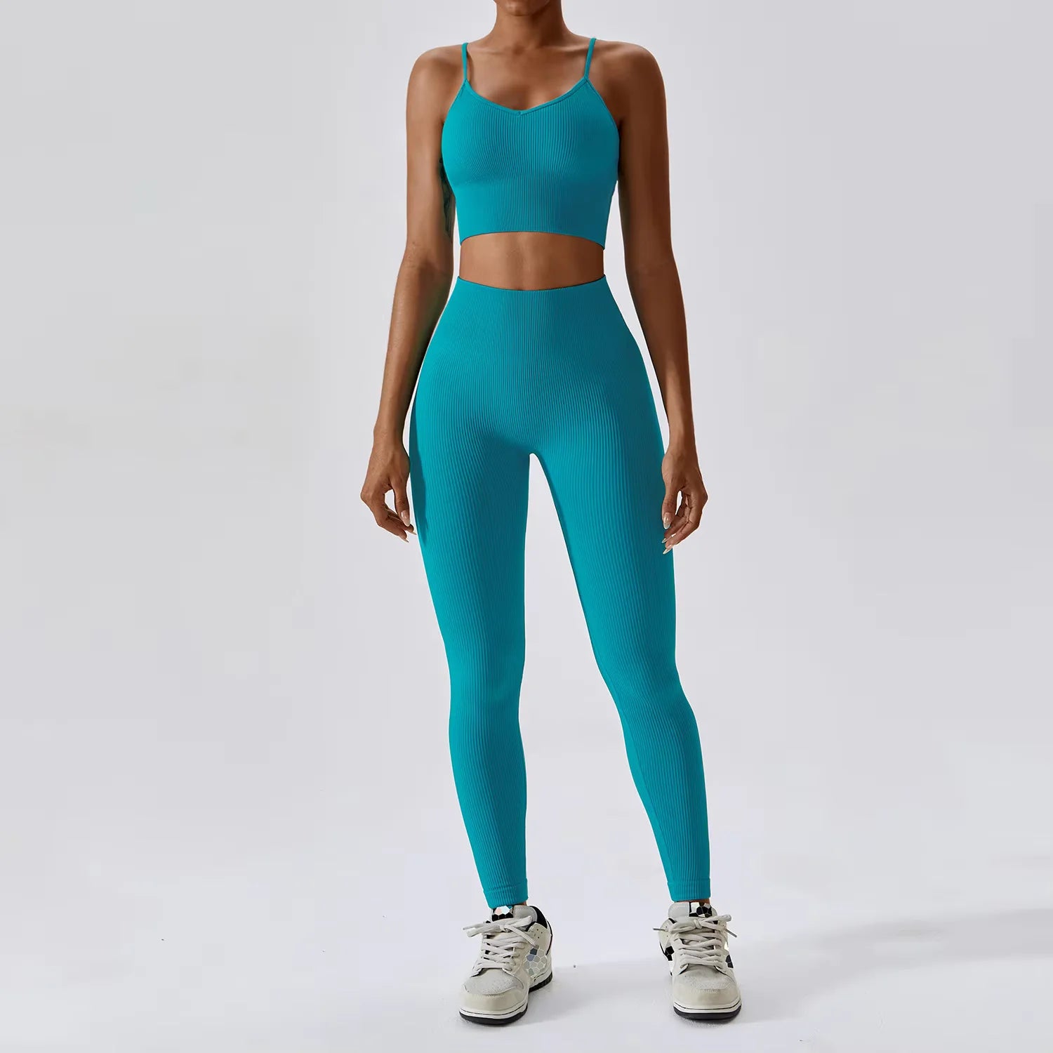 Joyyoung ODM/OEM New Sexy Training Apparel Seamless Ribbed High ed Bra Scrunch Shorts Yoga Sets Fitness Sports Clothing
