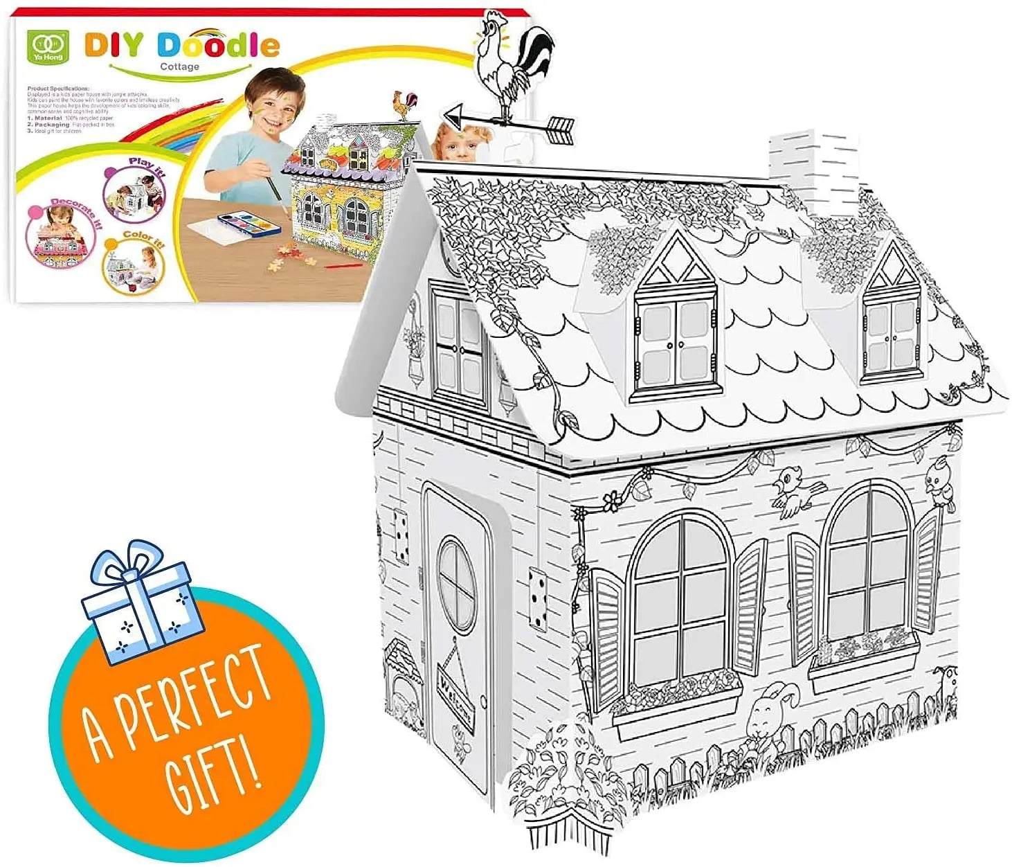 DIY 3D Graffiti House Corrugated Coloring Paper Toys Mini Rural House Educational Children's Drawing Toy for Kids