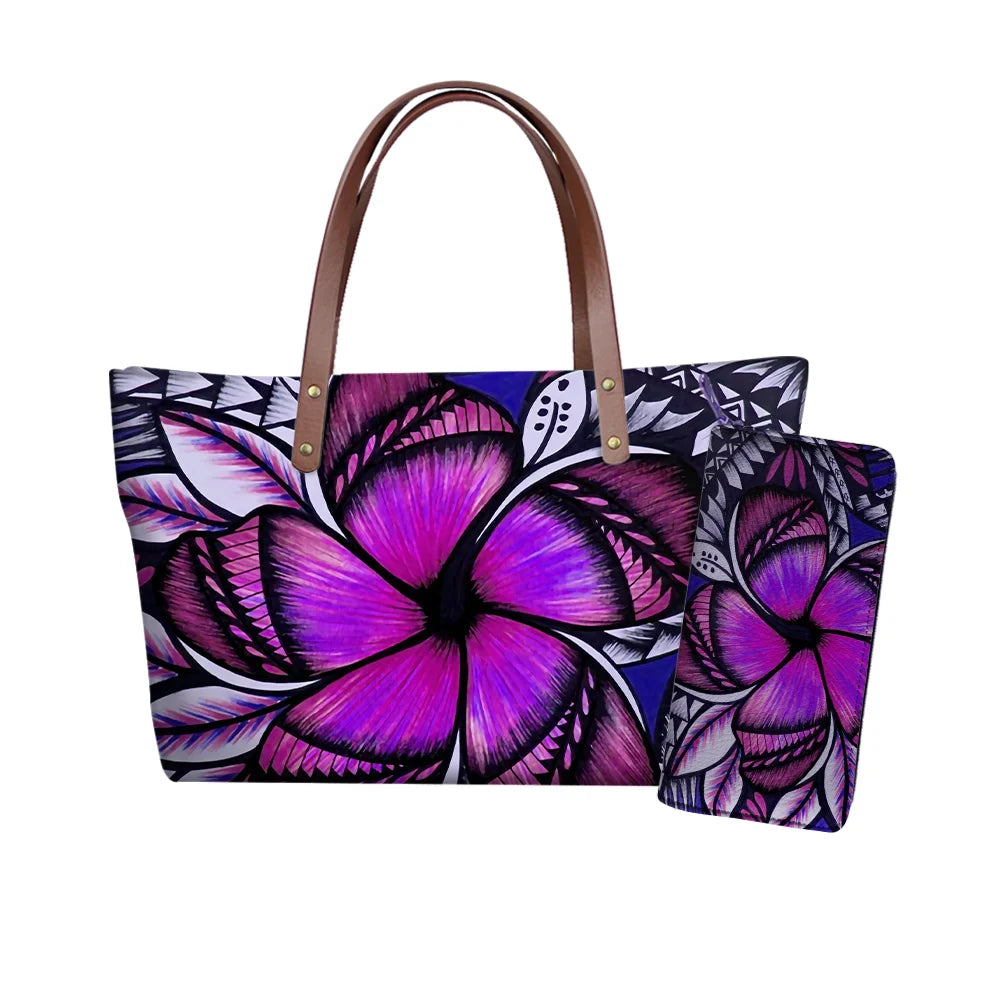 Traditional Tribal Polynesian Print Satchel Handbag Set Young Girls Hand Bags and Purses for Women Luxury Custom Purse with Logo