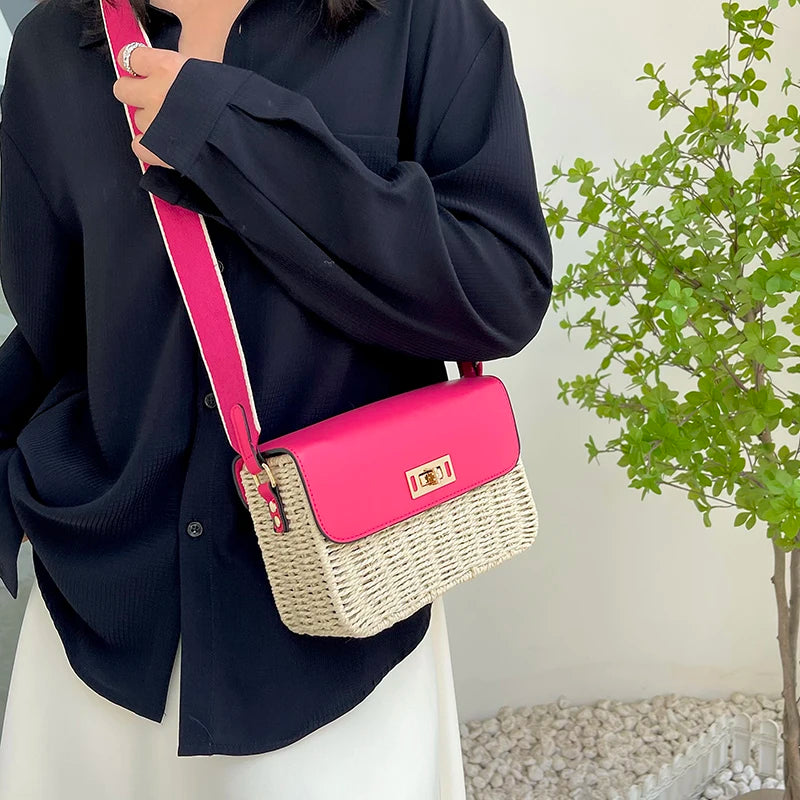 Summer Women's Female Straw Shoulder Bag - Small Flap Crossbody Bags for Women - Luxury Women's Bag with Cell Phone Purse