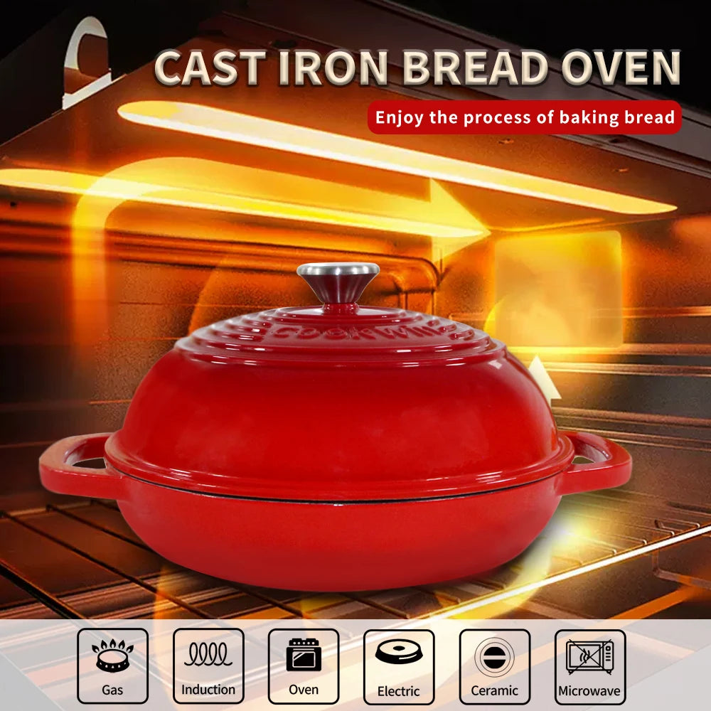 Cookwin 28cm 6QT Enameled Cast Iron Bread Baking Pan Metal Bread Pot Cast Iron Pan
