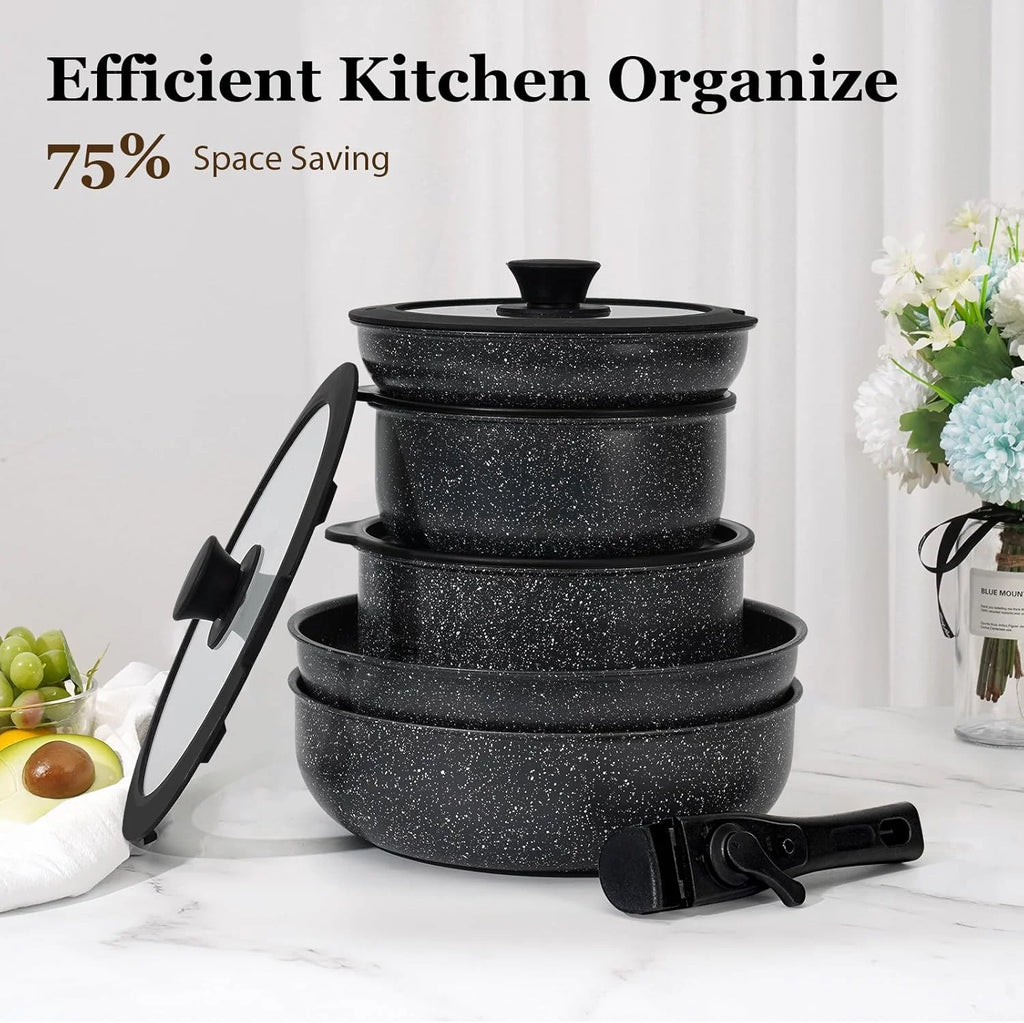 Hot Selling Luxury Black Aluminum Non-Stick Cookware Set Classic Home Cooking Saucepan Eco-Friendly Glass Lid Customizable Logo