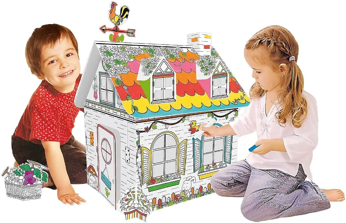 DIY 3D Graffiti House Corrugated Coloring Paper Toys Mini Rural House Educational Children's Drawing Toy for Kids