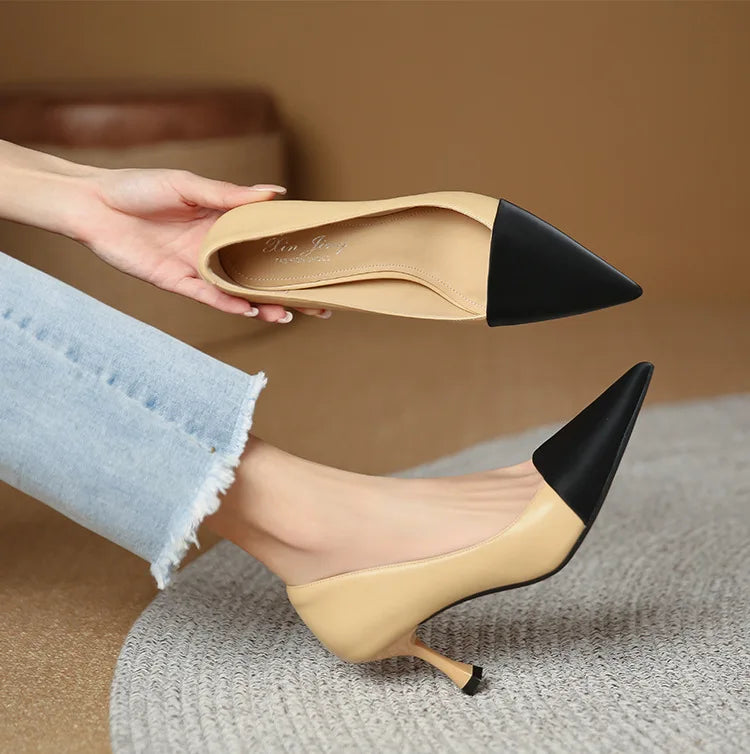 Fashion Contrast Color Thin Bottom Pointed Women Shoes High Quality Style Lades Dress Luxury High Heels Shoes