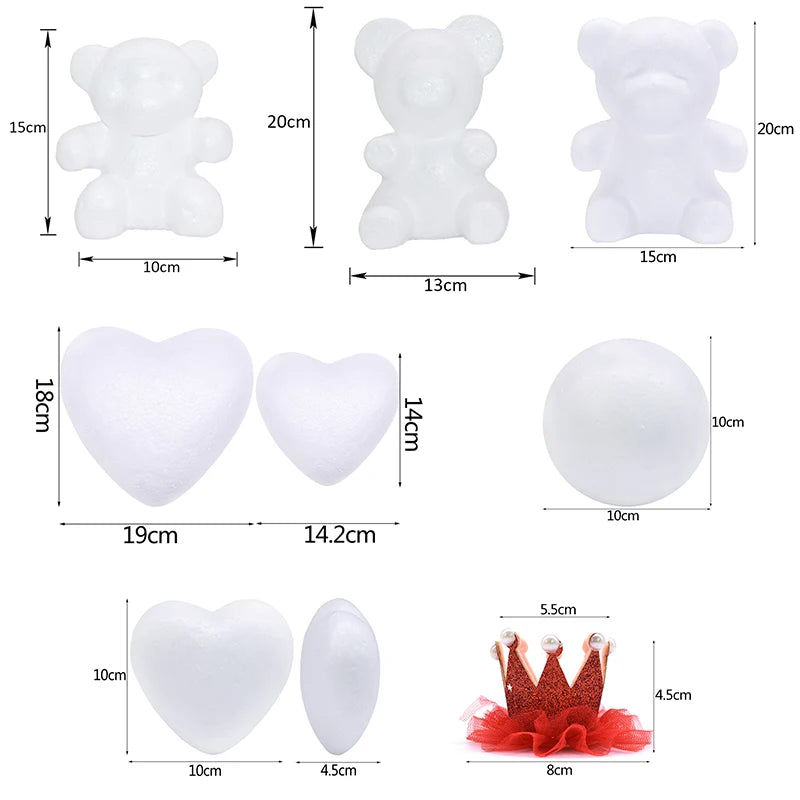 Polystyrene Styrofoam Foam Ball Rose Bear White Heart Craft For DIY Home Party Decoration Wedding Birthday Christmas Party Gift
