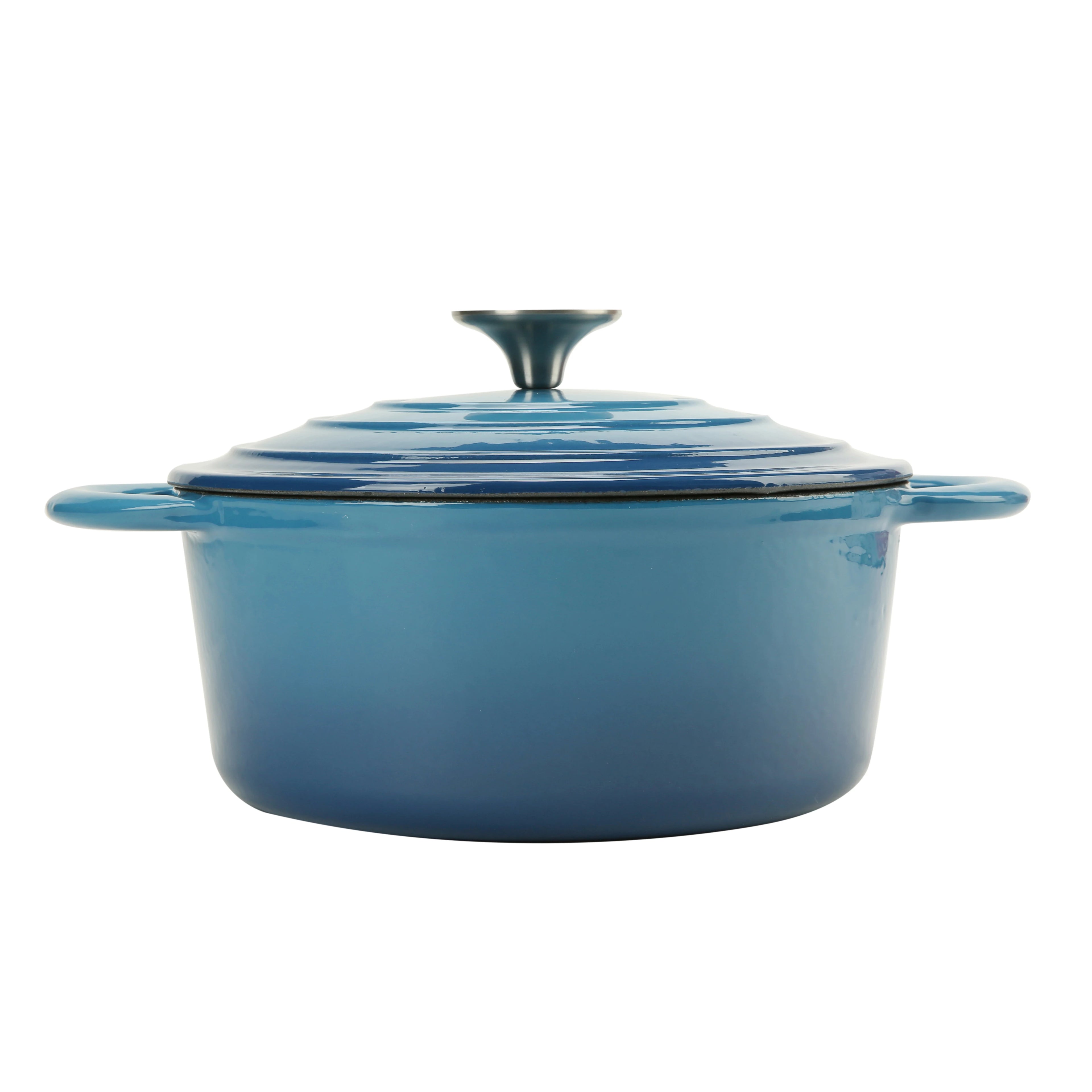 24cm 4L Blue Casserole Dish Cooking Stewing Pot Bread Baking Roasting Dish Enamelled Cast Iron Round Dutch Oven