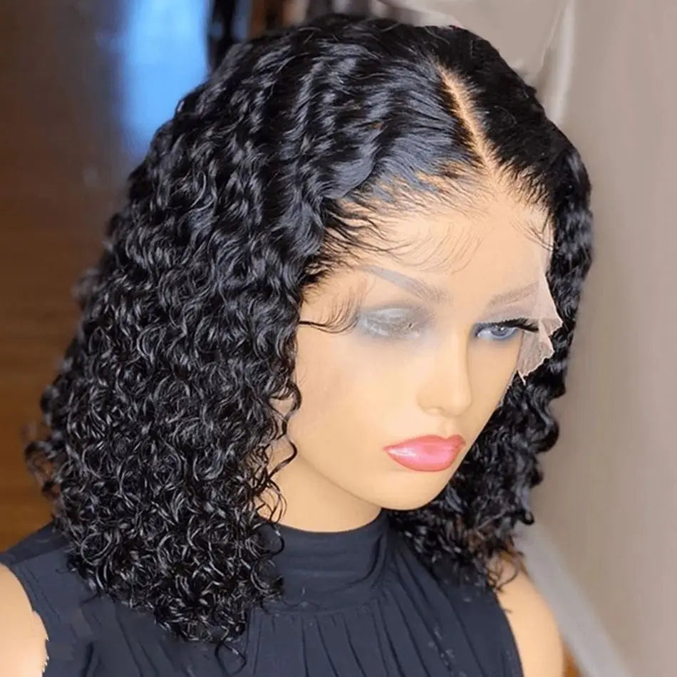 10-16 Inch Water Wave Curly Short Bob Style 13x4 4x4  Frontal Lace Hair Wig Natural Real Brazilian Human Hair Women's Wig