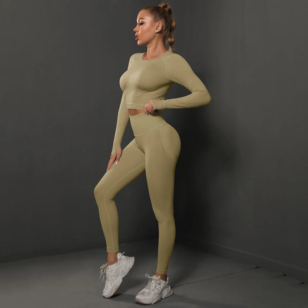 YWYSKAF-6600 High Quality Women's Good Elasticity Two Piece Sports Suit Ladies Fitness Gym Wear Fashion Yoga Suit