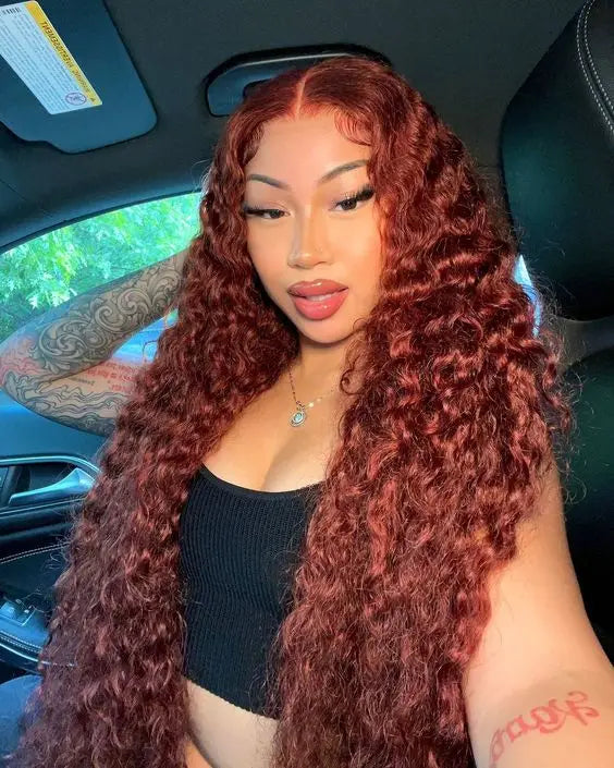 Raw Indian Hair Reddish Brown Kinky Curly HD Lace Frontal Wig Glueless Transparent  Lace Front Human Hair Wigs for Black Women