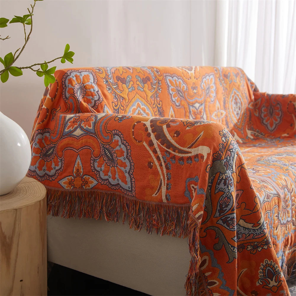 Wholesale King-Size Jacquard Style Soft Vintage Floral Boho Bed Blanket 100% Cotton Muslin Home Textile Gift Throw Blanket