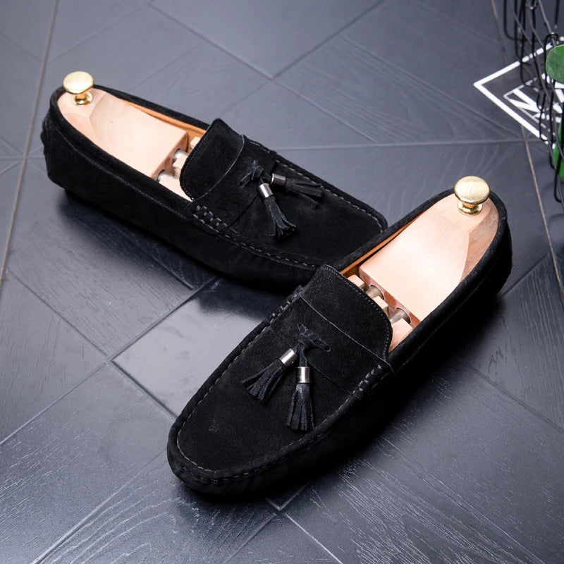 Men's Loafers Driving Shoes Moccasin Gommino Penny Loafer Flats Faux Suede Nubuck Leather Low-top Slip on Pull on Tassels Fringe