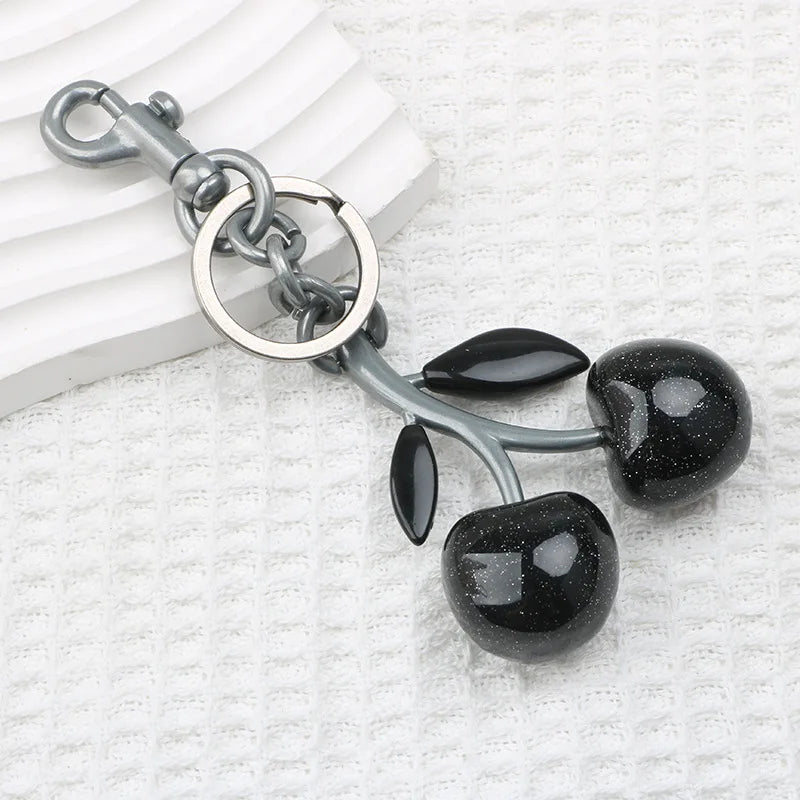 Cherry Bag Charm Fashion Accessories Golden Key Chain Glitter Resin Purse Charm for Bags