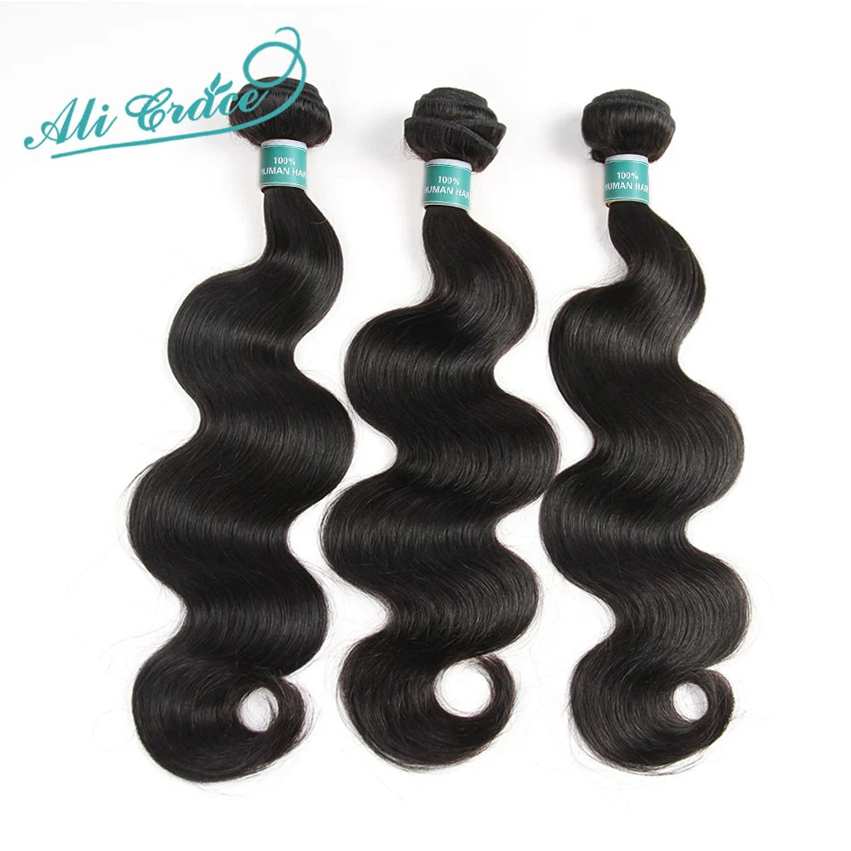 Ali Grace Body Wave Bundles With Closure Brazilian 3 Bundles With 4x4 Transparent HD Lace Closure Human Hair With Closure