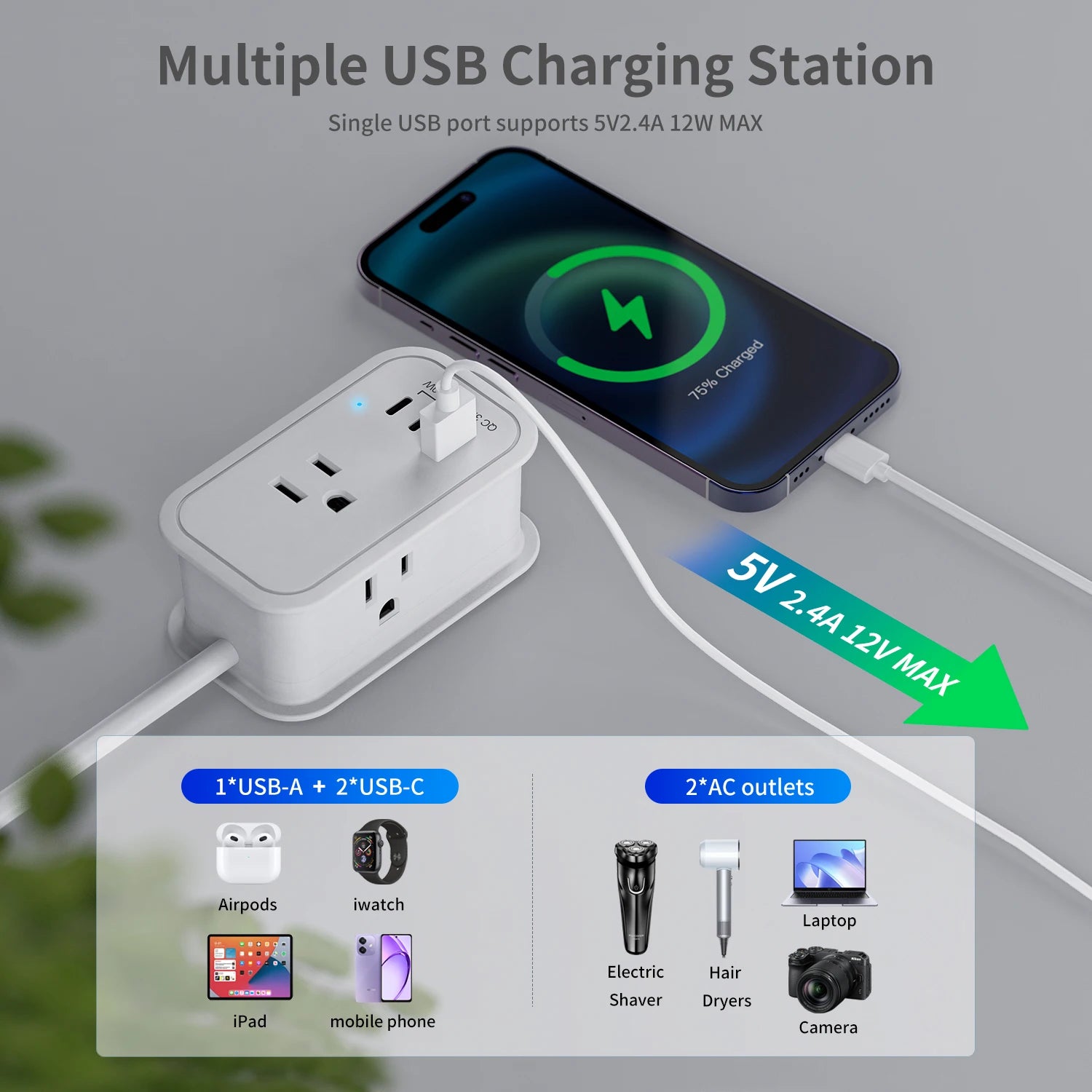 Portable Mini Size Type C PD20W Travel Socket Europe Standard Power Strip With Wrapping Extension Cord