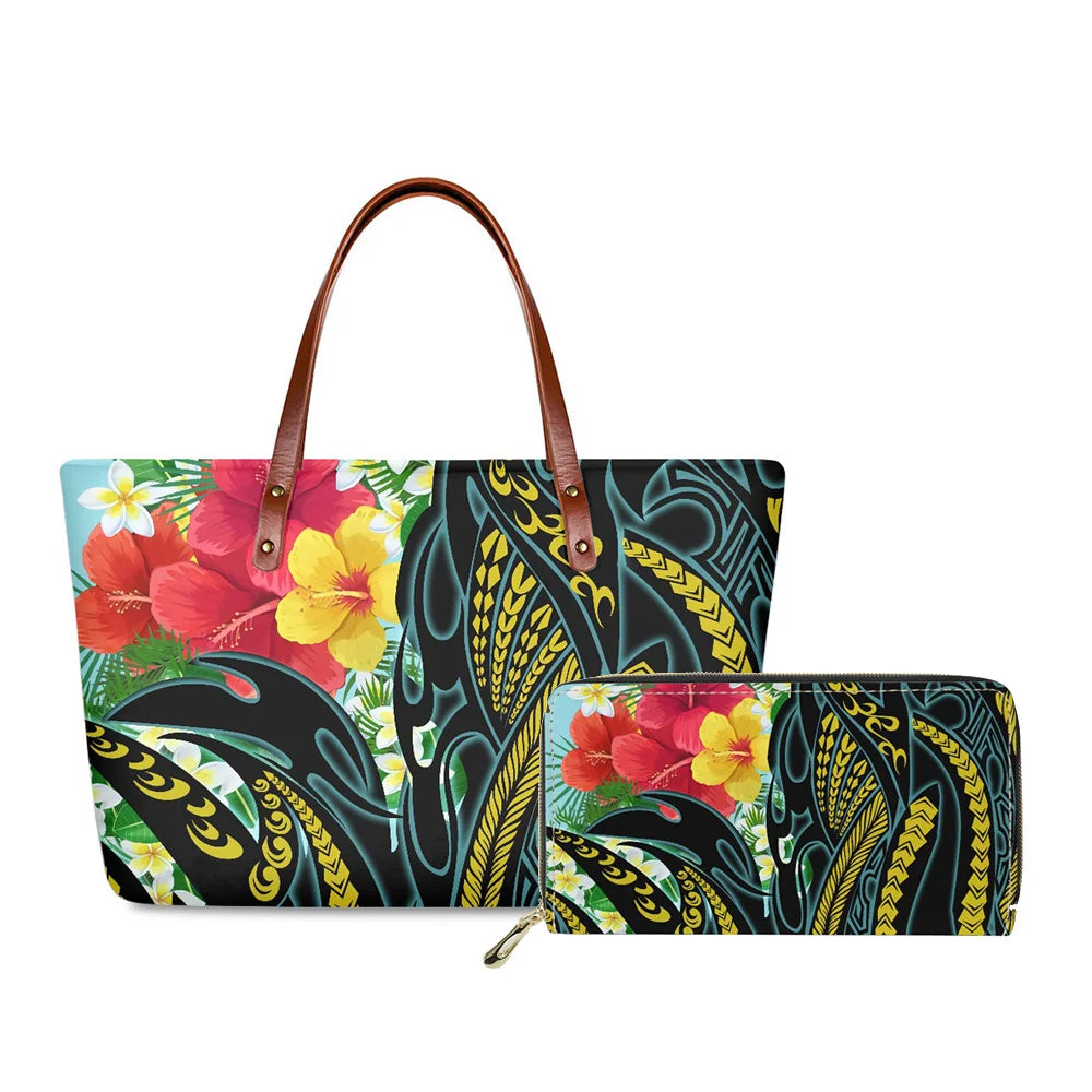 Traditional Tribal Polynesian Print Satchel Handbag Set Young Girls Hand Bags and Purses for Women Luxury Custom Purse with Logo