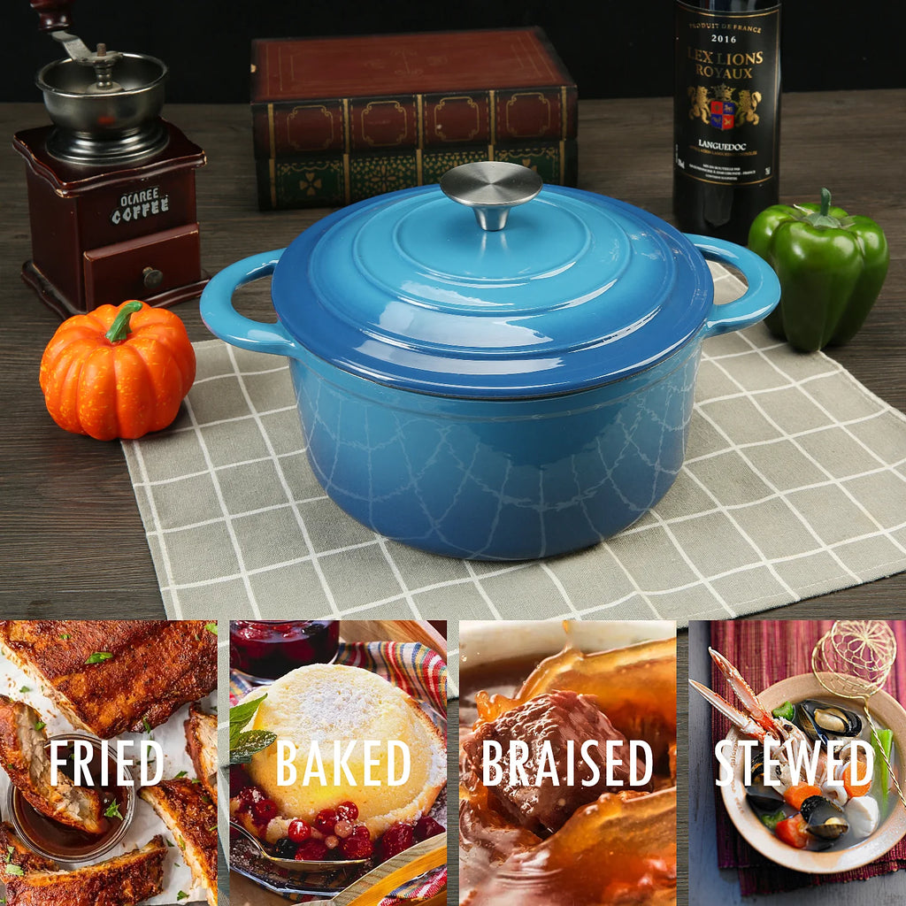 26cm 4.7 QT Enameled Cast Iron Dutch Oven Pot With Lid for Bread Baking Cooking
