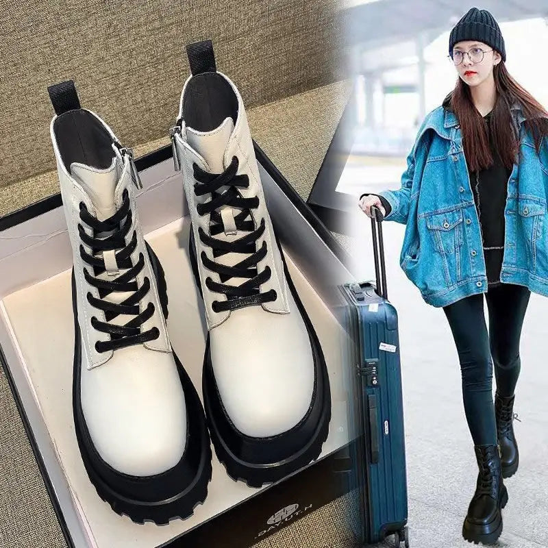 YiXin Fall Winter Boots for Women 2022 Thickened Warm Soft Side Zipper Plain Color Leather Boots Women Shoes