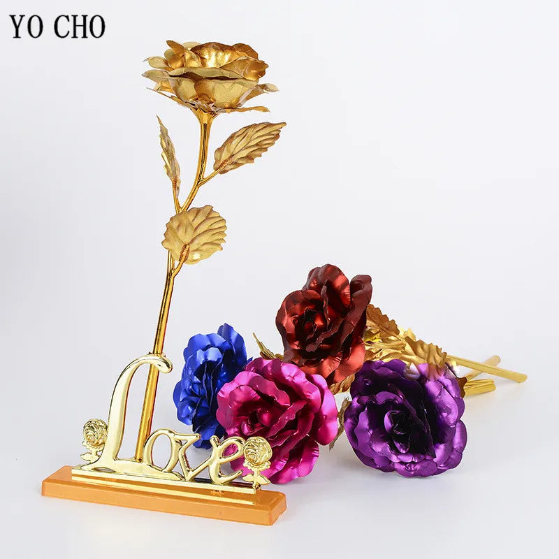 Eternal Rose Colorful Galaxy Artificial Flowers 24K Gold Foil Flower Love Base Flare box for Girlfriend Valentine's Day Gift