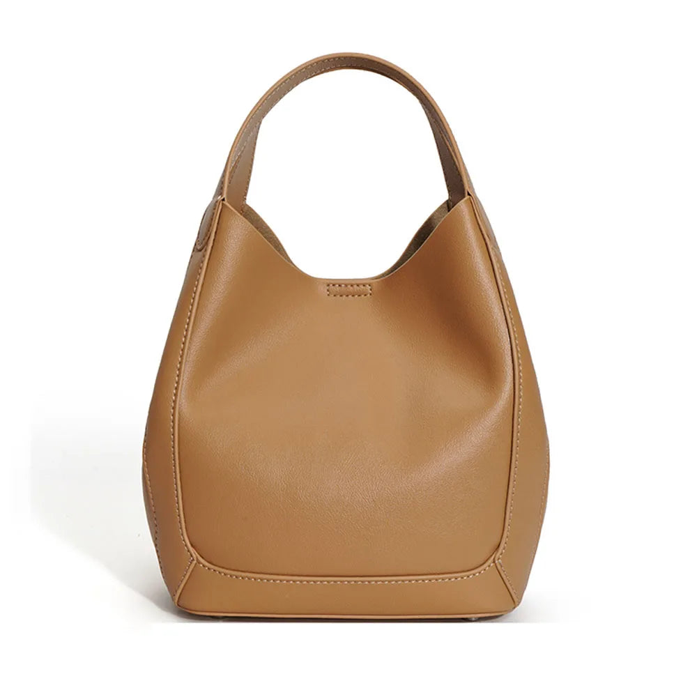 Women's Genuine Cowhide Leather Large Capacity Handbags Fashionable Open Closure Shoulder Purses Ladies Brand Handbags