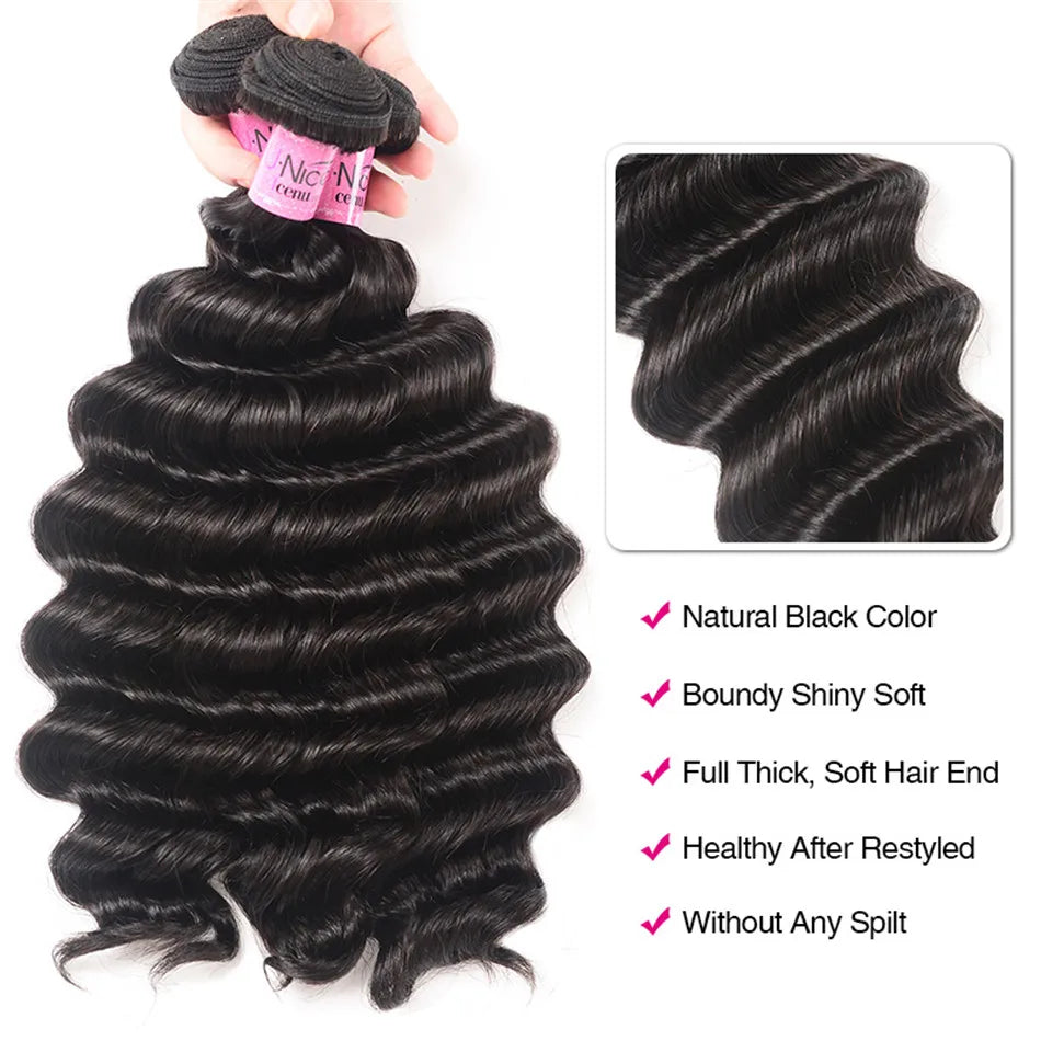 Unice Hair Loose Deep Wave Bundles 3/4 PCS Deal Natural Color 100% Human Hair Bundles Sew In Bundles Quick Weaves