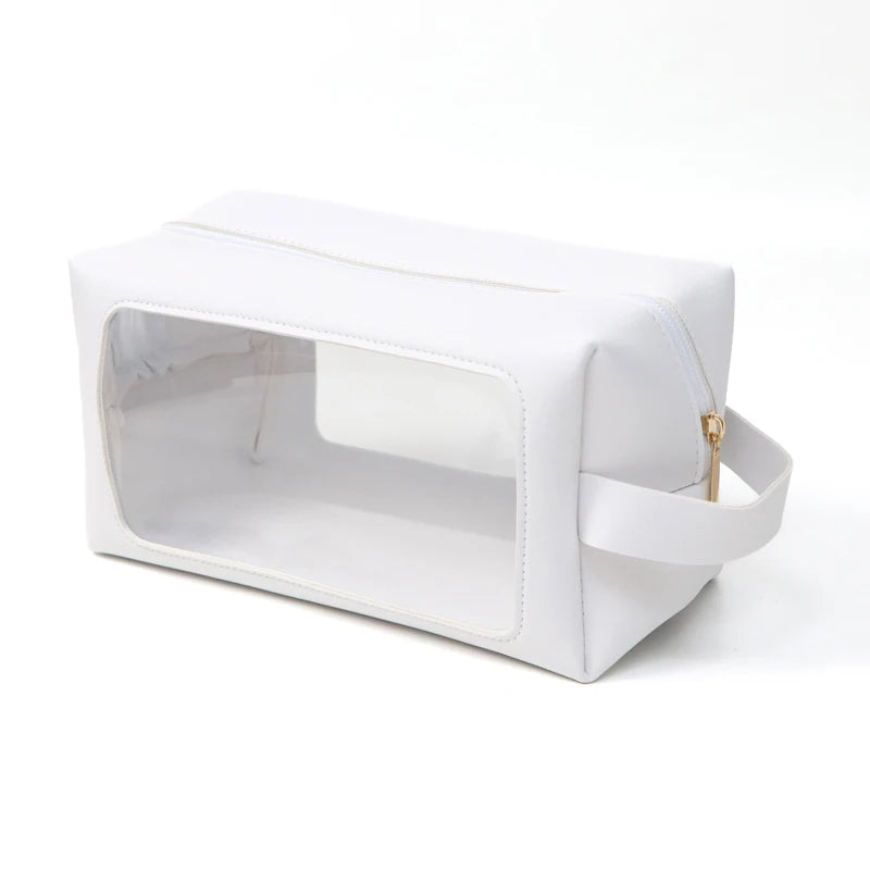 Portable Transparent PVC Toiletry Bags PU Leather Waterproof Zipper Wash Bag Women Makeup Cosmetic Bag for Traveling