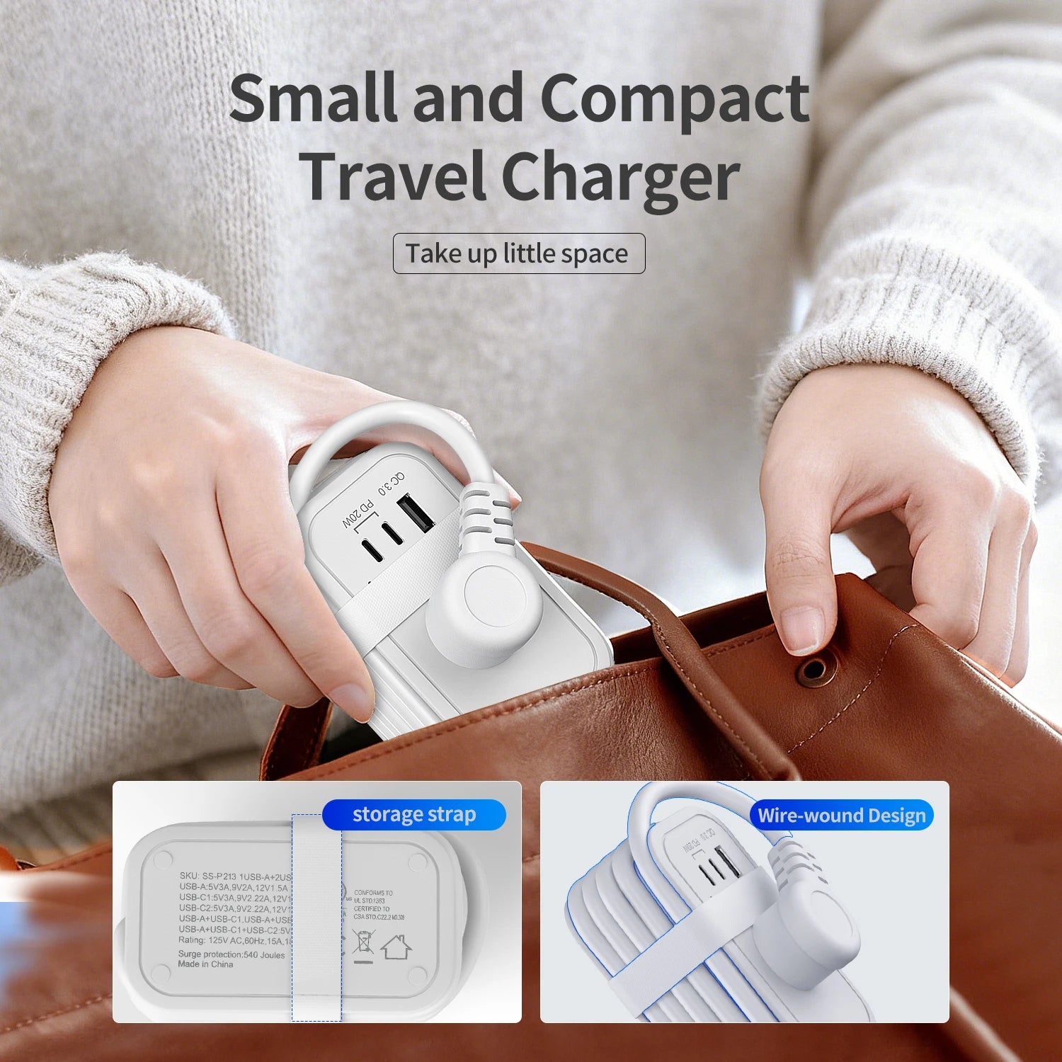 Hot Sale Electric PD 20W US 2 Outlets Flat Plug 1 USB Ports 2 Type-C OTP Protection Portable Tabletop Extension Power Strip