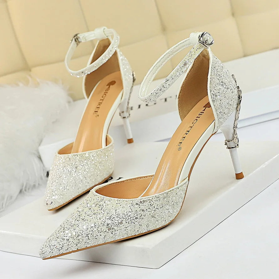 Scarpe Donna Eleganti OEM Custom Pointed Toe Night Club Party Sequin High Heel Women's Pumps Shoes