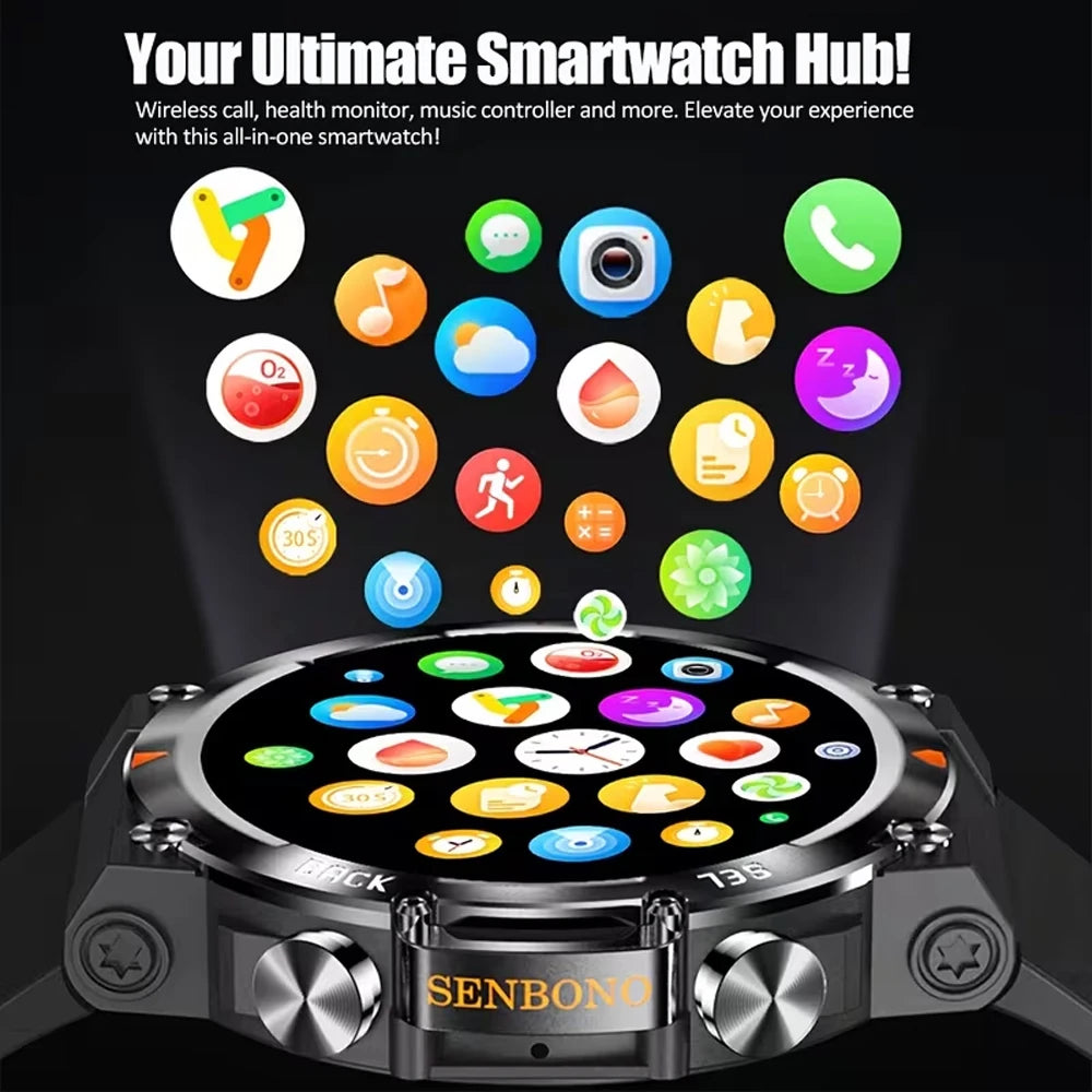 SENBONO MAX18 Outdoor Smartwatch 1.43-inch AMOLED Display Bluetooth Calling Fitness tracker Voice Assistant Men's Smartwatch