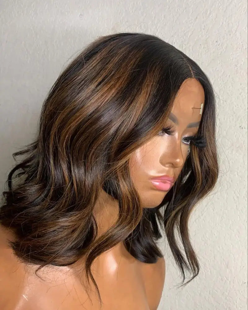 Highlight  Blonde Color13X4 Lace Frontal Human Hair Wig Glueless Bob Weave Wigs Short Bob Lace Front Wig for Women