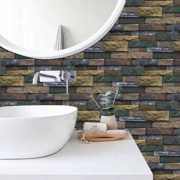 Self-Adhesive Retro Stone Brick Peel and Stick Backsplash Tiles Detachable Wall Sticker for Kitchen and Bathroom
