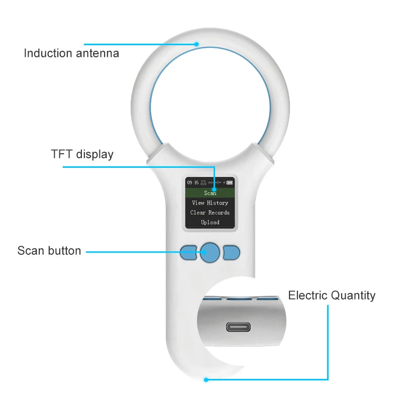 Animal Chip Scanner 134.2Khz 125Khz Pet Microchip Reader 500 Records Memory Animal Tag Reader