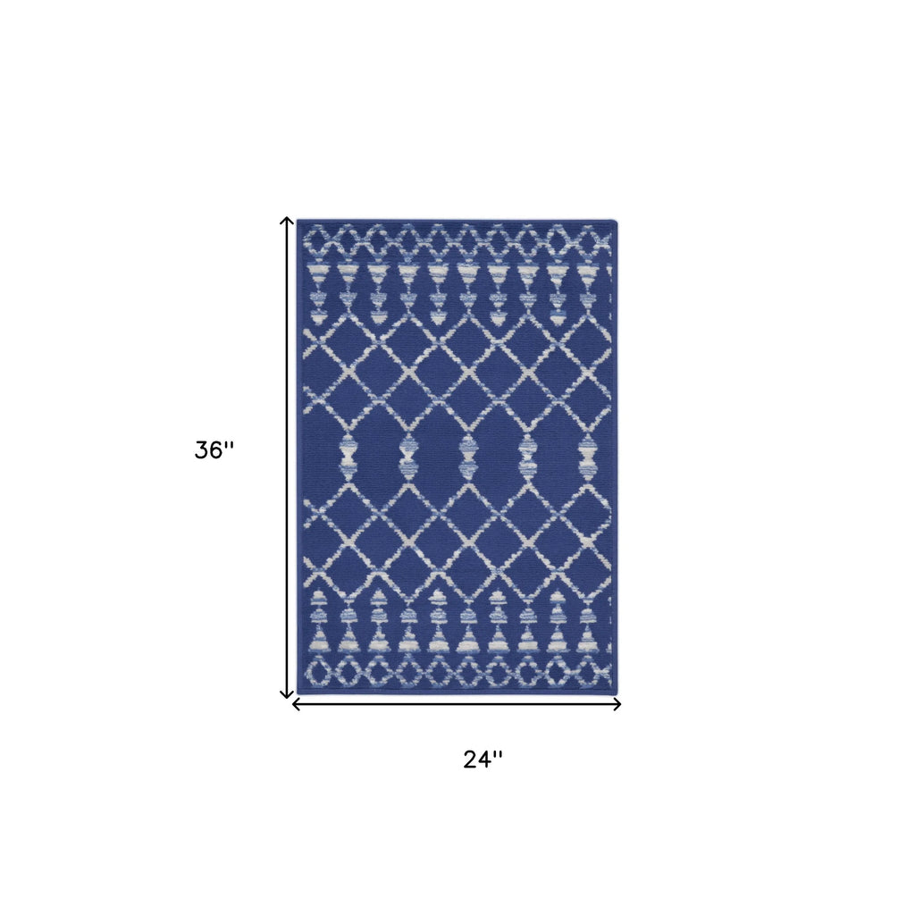 HMS Ivory and Blue Geometric Area Rug 2' X 3' Kids Floor Mats