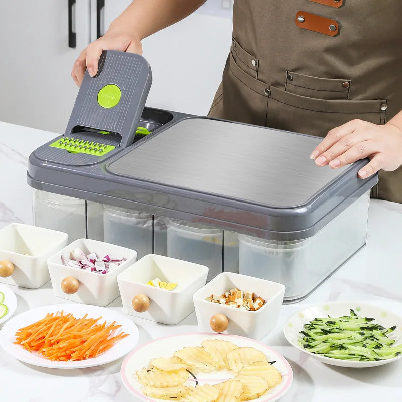Vegetable Chopper with Blades Mandoline Slicer Salad Dicer Cheese Grater Stainless Steel Pro Food Chopper with Container