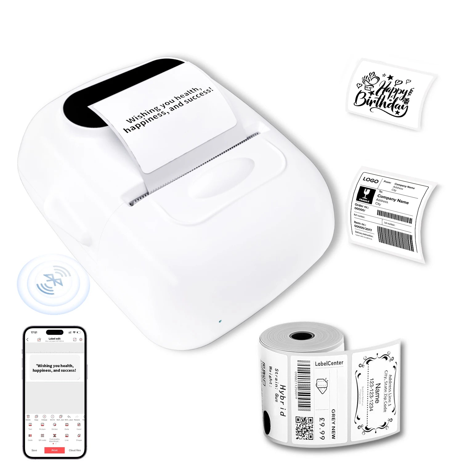 Marklife P50 58mm Thermal Receipt Sticker Barcode Mini Printer for Small Business Jewelry Perfect Christmas Present 57mm Stock
