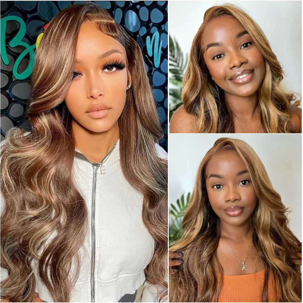 Raw Brazilian P4/27 Blonde Highlight Body Wave Lace Front Human Hair Wig HD 13X4 Lace Frontal Wigs for Black Women