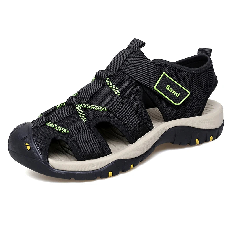 Factory Supply Large Size Feet Fly Mesh Upper Anti Slip Hand Made Sewing Men Closed Toe Summer Beach Sandals