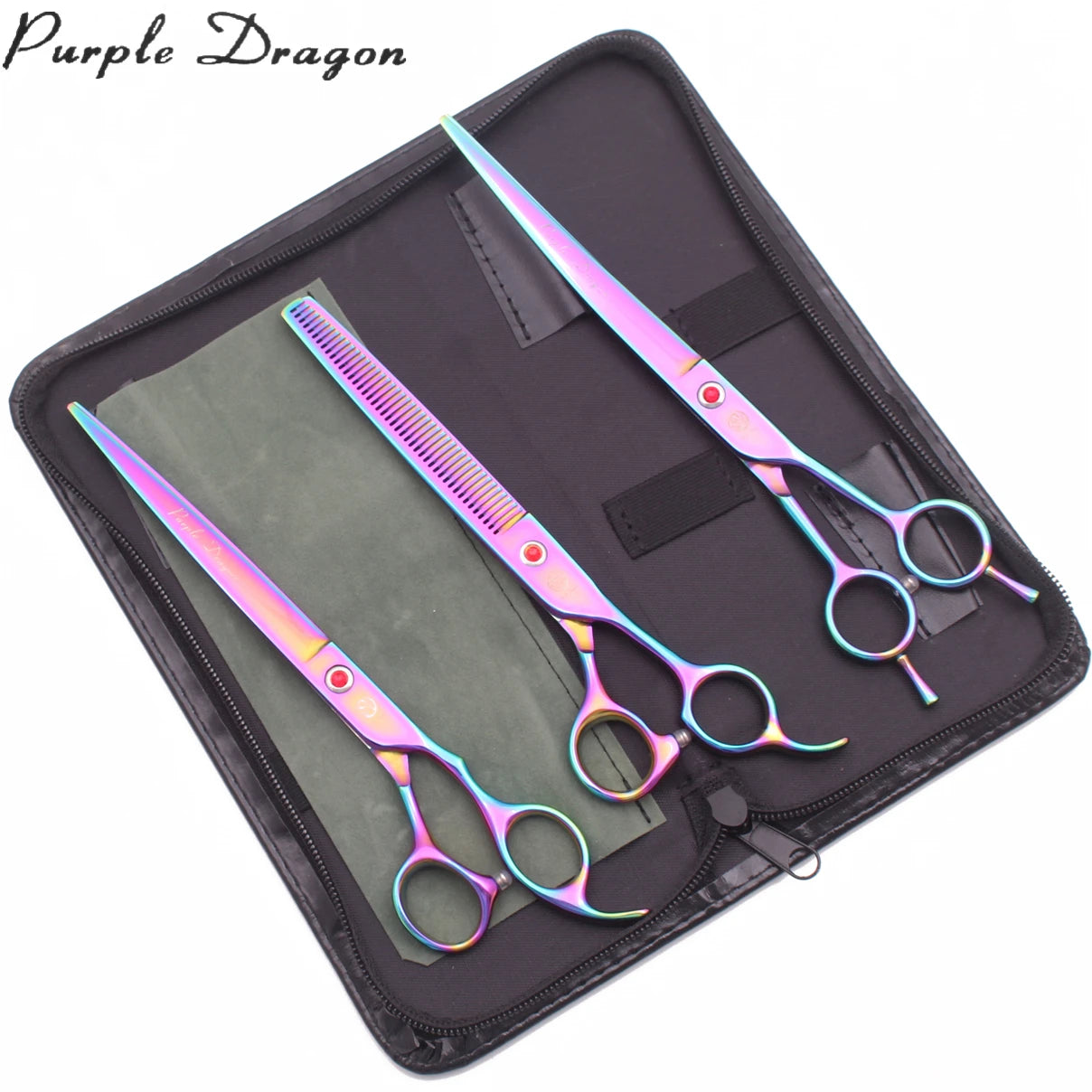 Purple Dragon Pet Grooming Scissors Kit 7.5" 8" Stainless Rainbow Straight Shears for Dogs Thinning Shears Curved Shears Z3005
