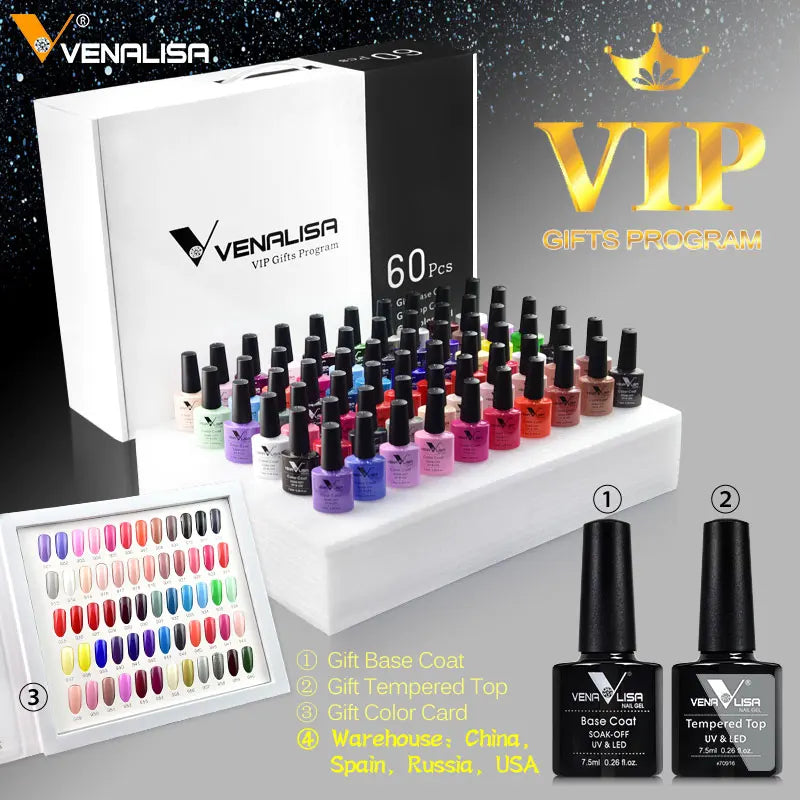 2025 Venalisa VIP1234 Kit Acrylic Nail Gel Polish Learner UV Gel OEM Whole Set 60 Color Gel Nail Polish Private Label Enamels