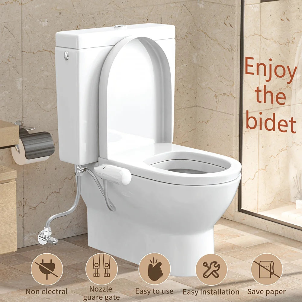 Ultra-Slim ABS Toilet Bidet Attachment Non-Electric Adjustable Water Pressure Front and Rear Wash Sprayer for Bathroom