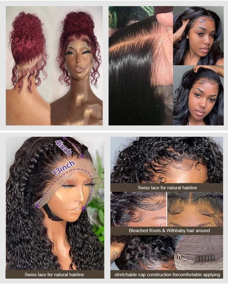 4C Hairline Wholesale Brazilian 13x6 HD Human Hair Lace Front Wig Wave Water Curly Raws 5x5HD Swiss Lace Frontal Black Women