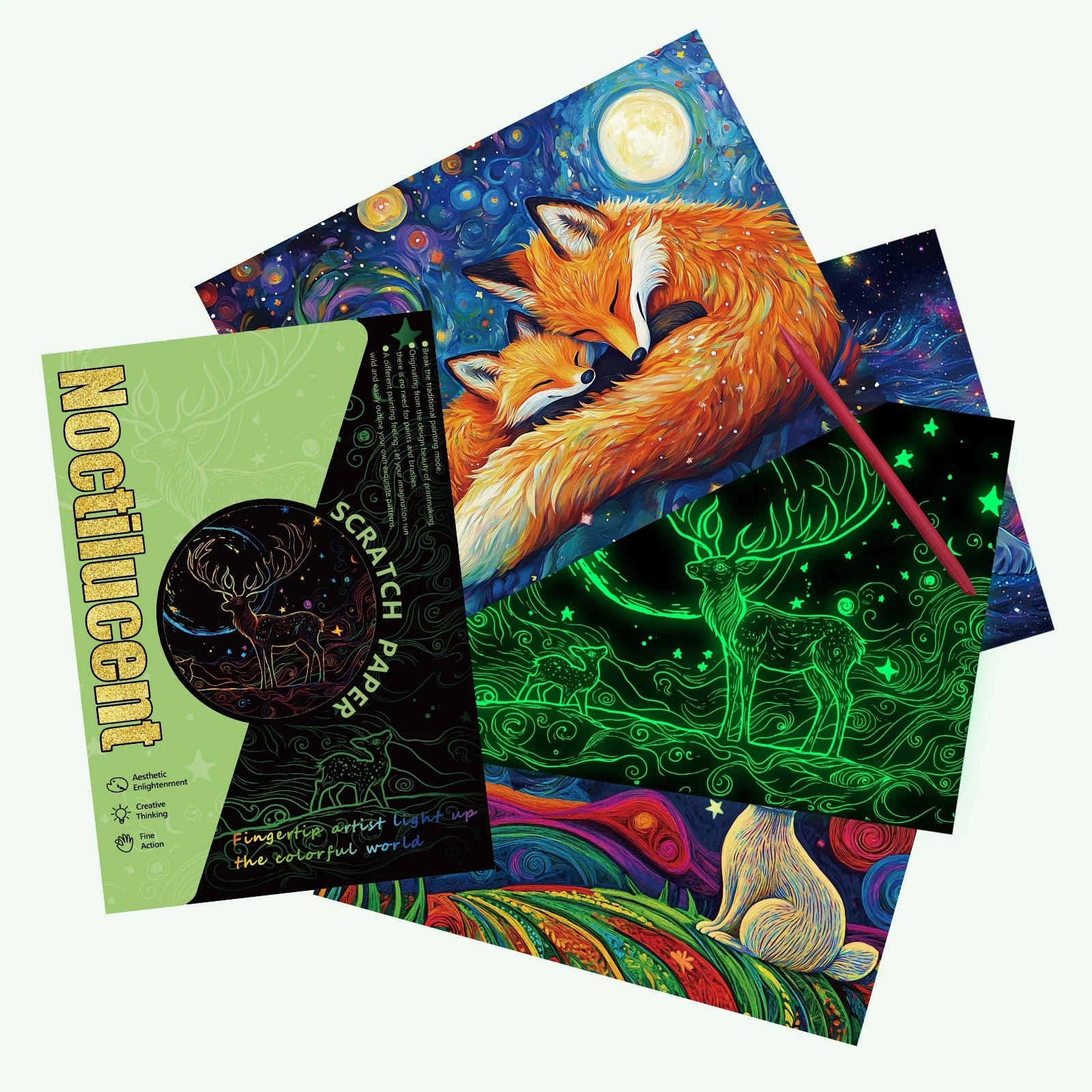 New Design Luminous Adults Scratch Painting Lion Rabbit Fox Starry Sky Kid Scratch Book DIY Children Kid Creative