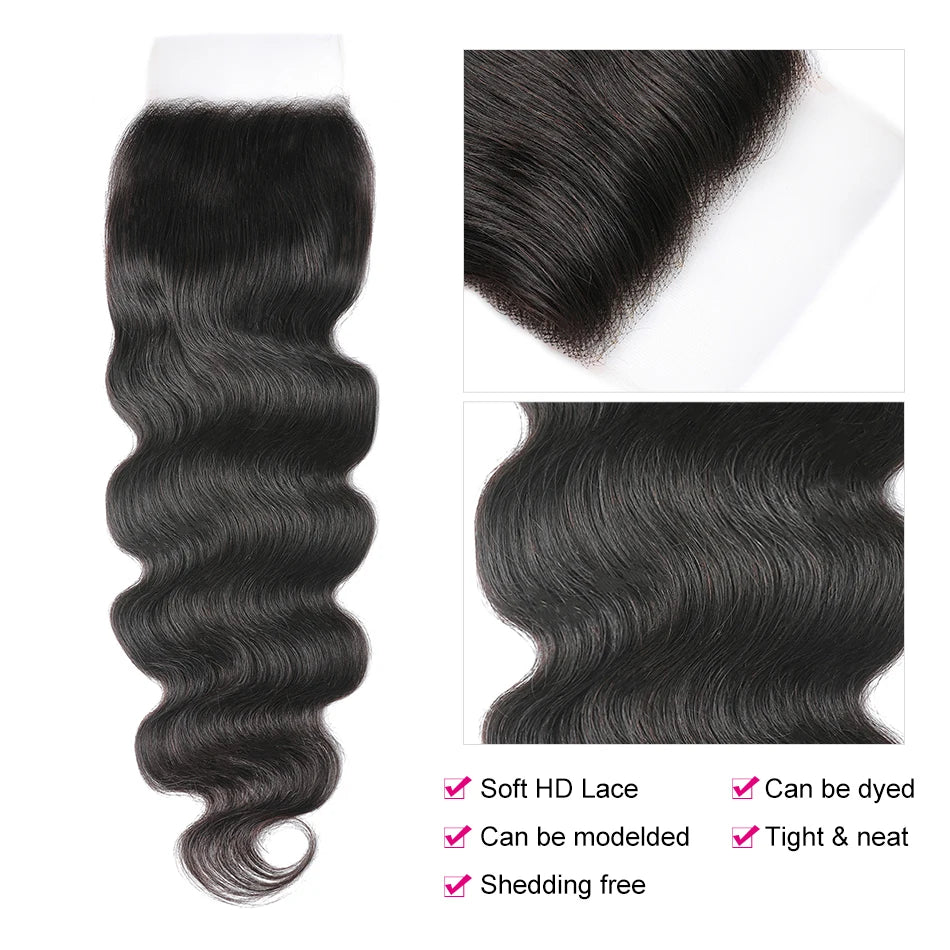 Unice Hair 5x5 HD Lace Closure Body Wave Brazilian Virgin hair 100% Human Hair undetectable Lace Closure Invisible Knots Skin M