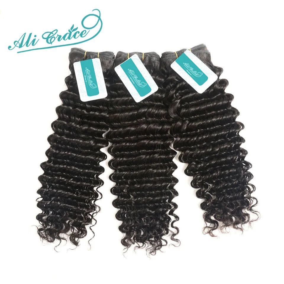 Ali Grace Hair Brazilian Deep Wave With Closure 3 Bundles Deep Wave Hair With Closure 4x4 Lace Closure Remy Hair Extension