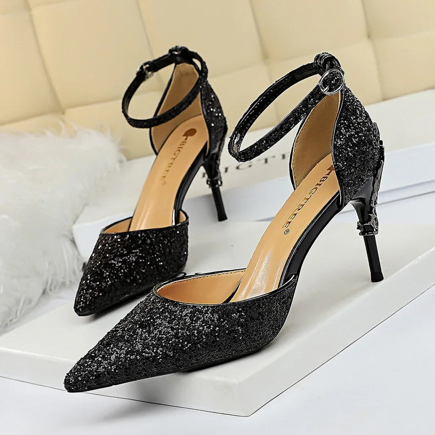Scarpe Donna Eleganti OEM Custom Pointed Toe Night Club Party Sequin High Heel Women's Pumps Shoes